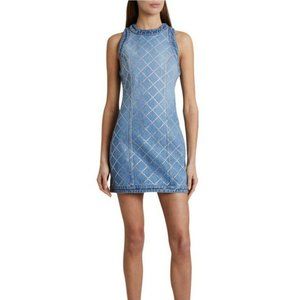 New With Tags - Balmain Strass Grid Denim Sleeveless Dress - Size 38